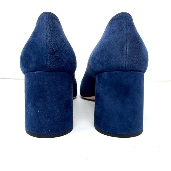 PRADA blue suede block heels, silver tone floral accents, made in Italy, size 39 - Picture 10 of 13
